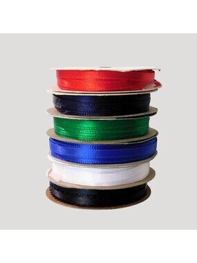 Lot Of 6 Ribbon Spools 1/4" Red Navy Green Blue White Black Polyester